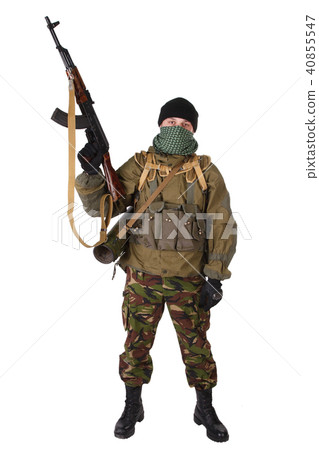insurgent wearing shemagh with kalashnikov rifle insurgent wearing shemagh with kalashnikov rifle 40855547