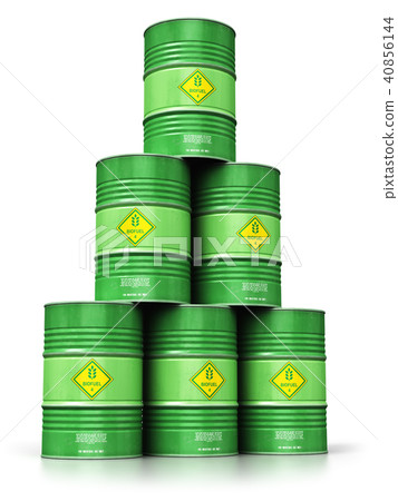 Group of green biofuel drums isolated on white 40856144