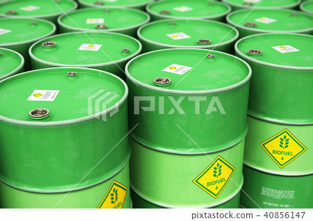 Green stacked biofuel drums in storage warehouse 40856147