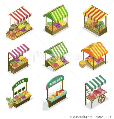 Street vendor booth and farm market food counters 40859293