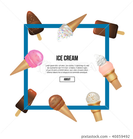 Yummy ice cream in waffles cone square composition Yummy ice cream in waffles cone square composition 40859492