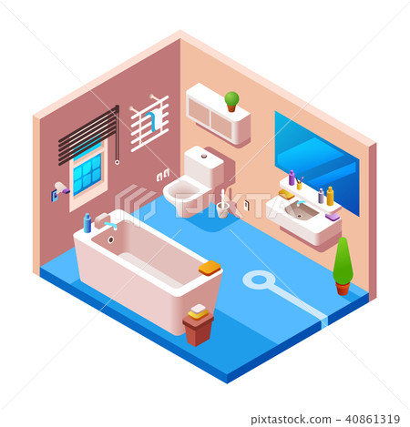 Vector isometric modern bathroom interior - Stock Illustration ...