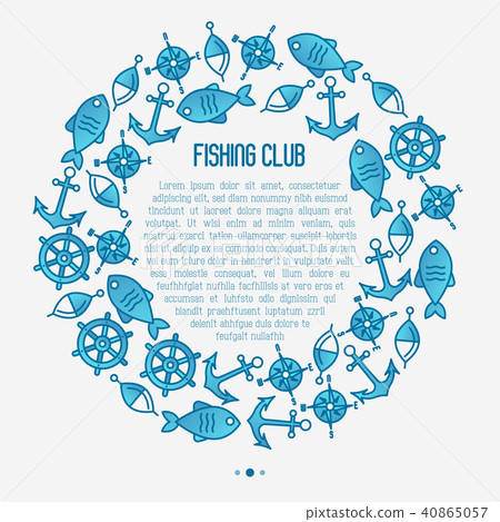 Fishing club concept in circle with fish, bobber 40865057