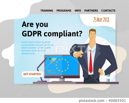 GDPR compliance. General Data Protection Regulation. Businessman pointing out a question in front of GDPR compliance. General Data Protection Regulation. Businessman pointing out a question in front of 40865501