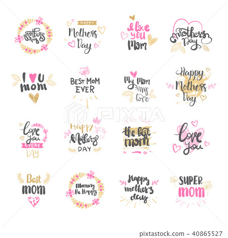 Happy Mothers Day Set Of Logo Isolated For Holiday Greeting Card Design Happy Mothers Day Set Of Logo Isolated For Holiday Greeting Card Design 40865527