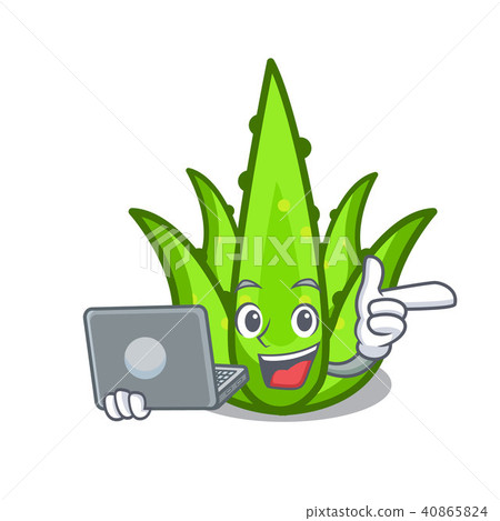 With laptop aloevera character cartoon style With laptop aloevera character cartoon style 40865824