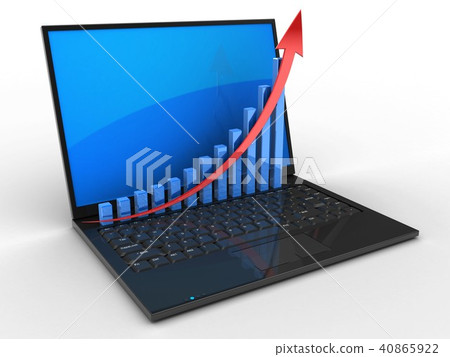 3d illustration of  computer with  rising graph 40865922