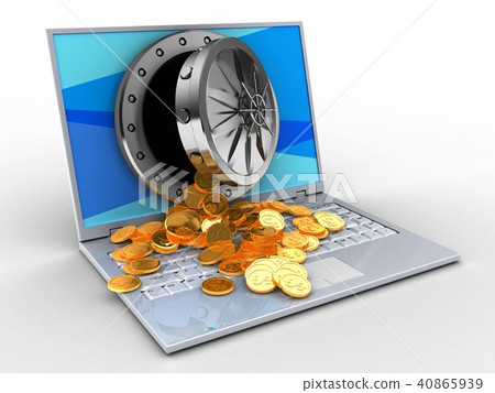 3d illustration of laptop with treasure 3d illustration of laptop with treasure 40865939