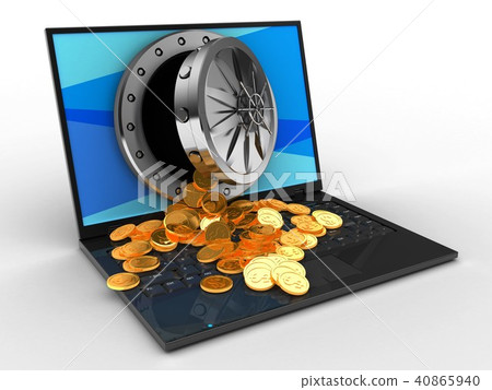 3d illustration of  computer with  treasure 40865940