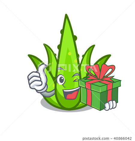 With gift aloevera character cartoon style With gift aloevera character cartoon style 40866042