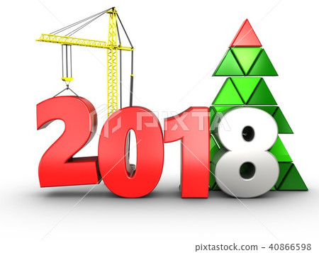 3d illustration of 2018 year with crane 3d illustration of 2018 year with crane 40866598