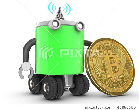 3d illustration of robot with with bitcoin 3d illustration of robot with with bitcoin 40866599