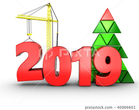 3d illustration of 2019 year with crane 3d illustration of 2019 year with crane 40866601