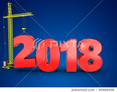3d illustration of 2018 year sign with crane 3d illustration of 2018 year sign with crane 40866606
