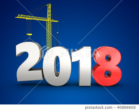 3d illustration of 2018 year sign with crane 3d illustration of 2018 year sign with crane 40866608
