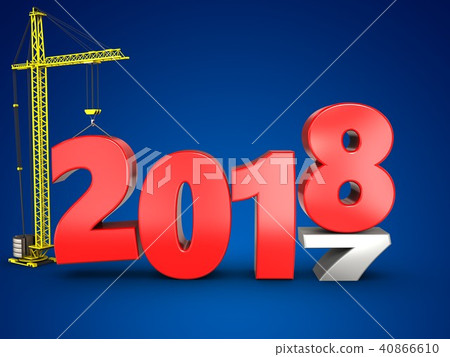 3d illustration of 2018 year sign with crane 40866610