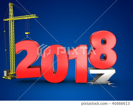 3d illustration of 2018 year sign with crane 3d illustration of 2018 year sign with crane 40866613