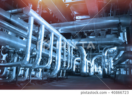 Steel pipelines and cables in blue tones 40866723