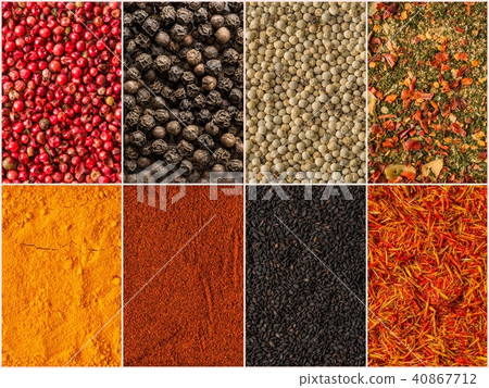 Collage of different herbs and spices background Collage of different herbs and spices background 40867712