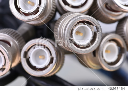 Bunch of cables with BNC connectors closeup 40868464