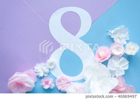 March 8 Women's Day card with paper flowers March 8 Women's Day card with paper flowers 40869497