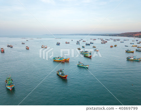 Aerial view fishing harbour market from drone Aerial view fishing harbour market from drone 40869799