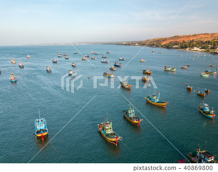 Aerial view fishing harbour market from drone Aerial view fishing harbour market from drone 40869800