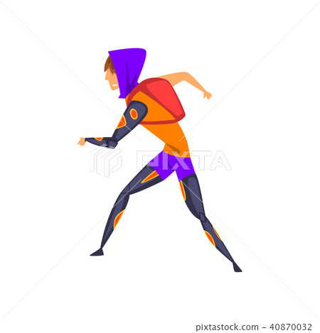 Man from the future, young man with backpack in futuristic clothing vector Illustration on a white Man from the future, young man with backpack in futuristic clothing vector Illustration on a white 40870032
