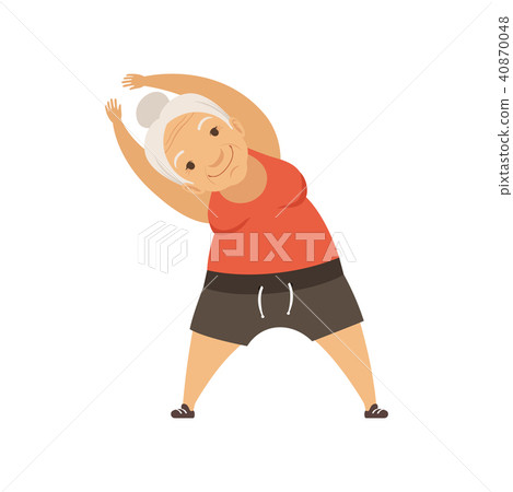 Grey senior woman doing sport exercise, incline to side, grandmother character doing morning Grey senior woman doing sport exercise, incline to side, grandmother character doing morning 40870048