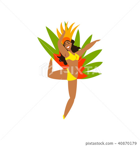 Smiling Brazilian girl dancing samba in colorful bright carnival costume vector Illustration on a 40870179