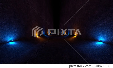Empty space with concrete walls and lamps on the walls spreading soft diffused light up and down. 3d Empty space with concrete walls and lamps on the walls spreading soft diffused light up and down. 3d 40870266