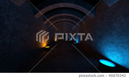 Empty space with concrete walls and lamps on the walls spreading soft diffused light. 3d rendering. 40870342