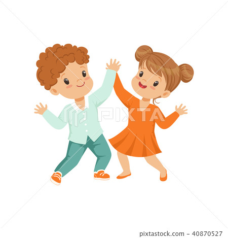 cute cartoon boy and girl holding hands