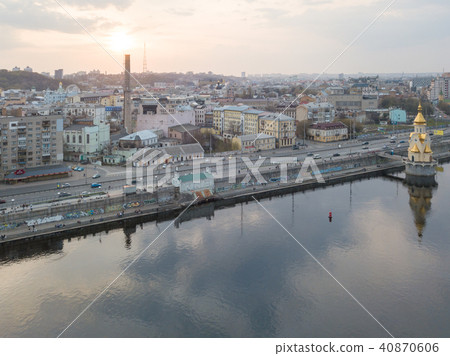 Panoramic view of the Podol district and church of St. Nicholas on the water Kiev city, Ukraine Panoramic view of the Podol district and church of St. Nicholas on the water Kiev city, Ukraine 40870606