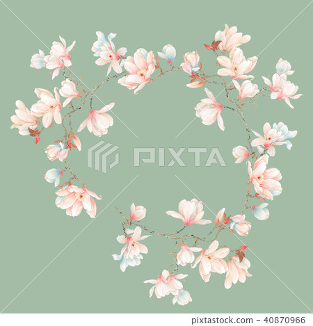 Watercolor magnolia flower and branches 40870966