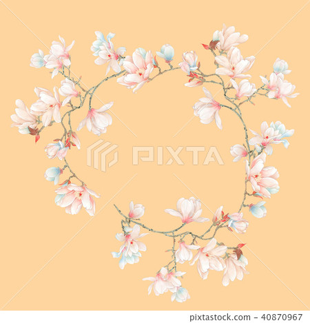 水彩玉蘭花花卉和樹枝 40870967
