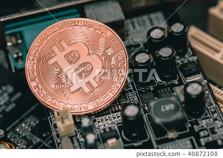 Gold bitcoin on computer miner electronic circuit Gold bitcoin on computer miner electronic circuit 40872108
