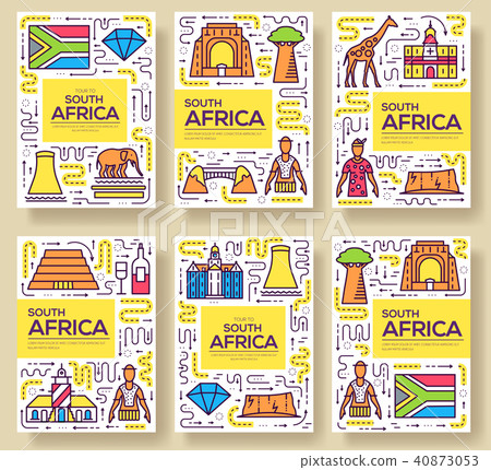 South Africa vector brochure cards thin line set. South Africa vector brochure cards thin line set. 40873053