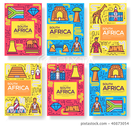 South Africa vector brochure cards thin line set 40873054