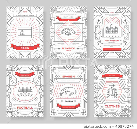 Spain vector brochure cards thin line set. Country Spain vector brochure cards thin line set. Country 40873274