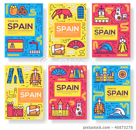 Spain vector brochure cards thin line set. Country Spain vector brochure cards thin line set. Country 40873278