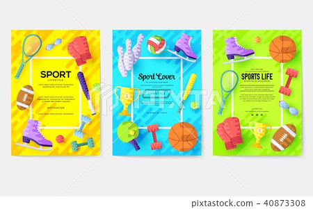 sports equipment information cards set. Fitness  40873308