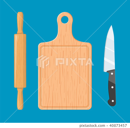 Rolling pin, cutting board and knife. 40873457