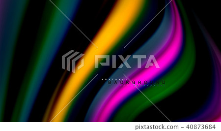 Fluid rainbow colors on black background, vector wave lines and swirls 40873684