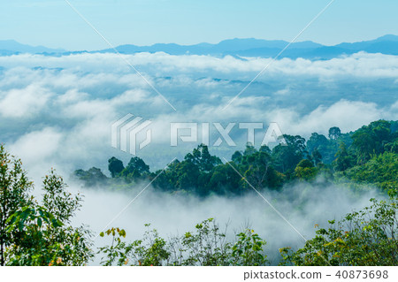 Mist in the morning cover on the top of the hill. Mist in the morning cover on the top of the hill. 40873698