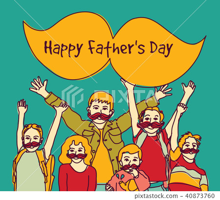Happy fathers day group children moustache sign 40873760