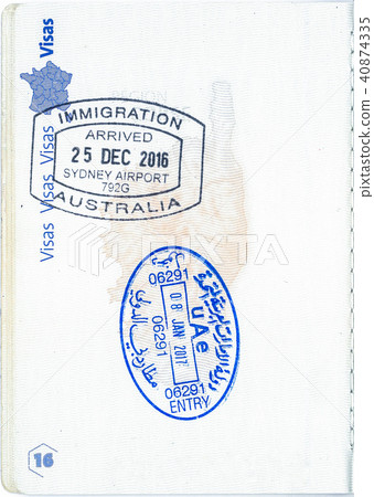 Stamps of Australia and UAE in a French passport 40874335