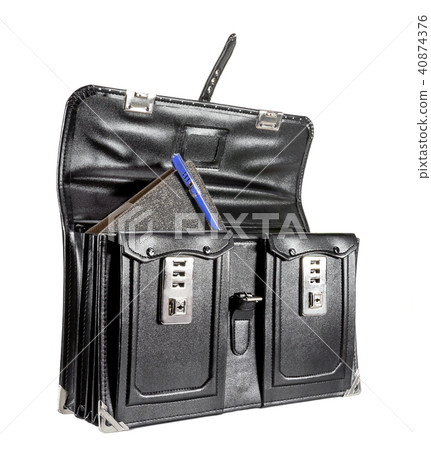 Black retro leather school bag with notebook Black retro leather school bag with notebook 40874376
