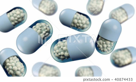 Colorful abstract chaotic structure balls inside the capsule, pharmacy and medical concept isolated Colorful abstract chaotic structure balls inside the capsule, pharmacy and medical concept isolated 40874433