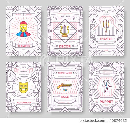 Circus thin line brochure cards set. Festival Circus thin line brochure cards set. Festival 40874685